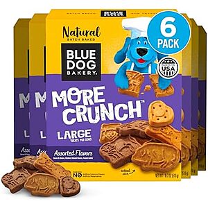 $7.98* | 6-Pack 18-Oz.Blue Dog Bakery More Crunch Large Dog Treats (Assorted Flavors) at Amazon