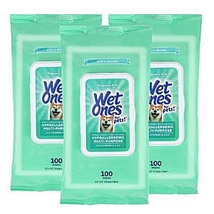 Wet Ones Multi Purpose Pets Wipes, 300 Count, Fragrance Free, Dog Wipes with Vitamins A C and E, Wet Lock Seal $6.45