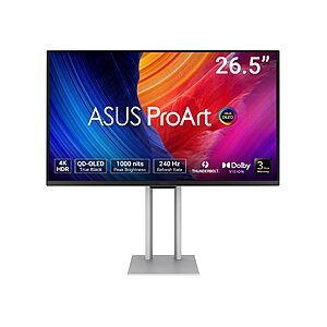 ASUS ProArt Display 27” 4K UHD Professional Monitor (PA27UCDMR) – QD-OLED (3840 x 2160), 99% DCI-P3, 240Hz, HDR-10, Thunderbolt™, Ergonomic, 3 yr Warranty $999