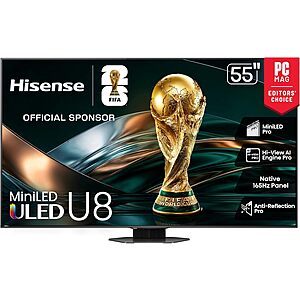 Hisense 55" U8 Series 4K UHD Mini-LED 165Hz Google TV (55U8QG) $698.00 + Free Shipping