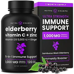 Elderberry Capsules | 1000mg Sambucus Elderberry with Zinc and Vitamin C for Adults + Vitamin D3 5000 IU $12.99