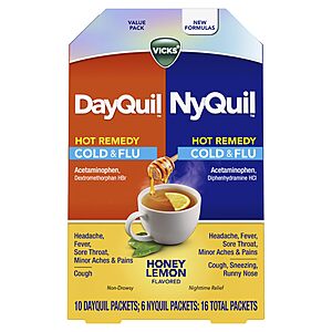 16-Count Vicks DayQuil & NyQuil Hot Remedy Cold & Flu Powder Mix $8.29 + Free Shipping w/ Prime or on orders over $35