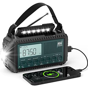 5000mAh PPLEE Solar/ Hand Crank NOAA AM/FM/SW Shortwave Emergency Weather Radio (Black) $21.24 + Free Shipping w/ Prime or on $35+