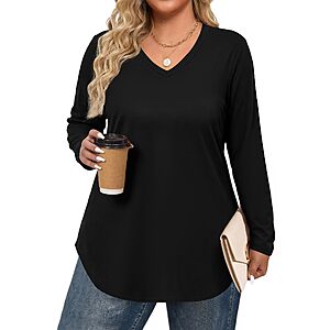 IN'VOLAND Plus Size Womens Long Sleeve T Shirts Casual V Neck Tunic Tops $6.99
