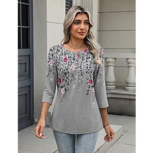 Zeagoo 3/4 Sleeve Blouses for Women Dressy Casual Crew Neck Spring Tops 2026 Basic Loose Fit Tees Floral Print Work Blouse M $7.99
