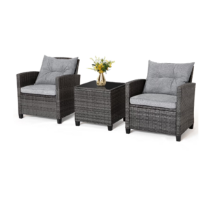 3-Pc Gymax Patio Rattan Sofa Set w/ Glass Tabletop (Grey Cushions) $142 + Free Shipping