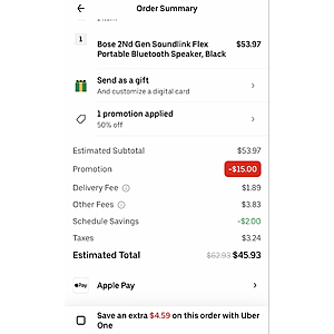 Bose 2Nd Gen Soundlink Flex Portable Bluetooth Speaker, Black - Uber eats $46