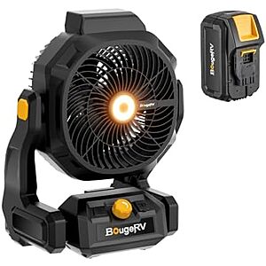 [AC] $49.99* | BougeRV AC/DC Cordless 755 CFM Jobsite Fan w/ LED Light + 8Ah Battery at Amazon
