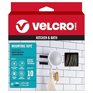 VELCRO Brand 12' Kitchen & Bath Mounting Tape (Black) $6.67 w/ S&S + Free Shipping w/ Prime or on $35+