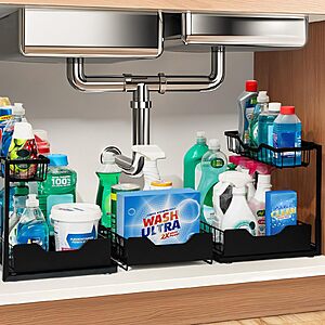 3-Pack 2-Tier Snuvid Metal Under Sink  Organizers w/ Slide Out Drawer (Black) $14.99 + Free Shipping w/ Prime or on $35+