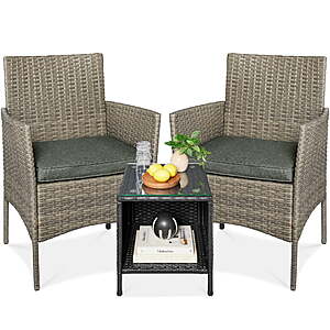3-Piece Best Choice Products Outdoor Wicker Patio Bistro Set w/ 2 Chairs & Table (Taupe/Slate Green) $74.99 + Free Shipping