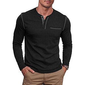 NITAGUT Men's Long Sleeve Henley Shirt w/ Pocket (Various) $7.49 + Free Shipping w/ Prime or on $35+
