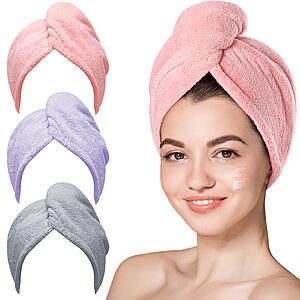 Prime Members: 3-Pack Hicober Microfiber Hair Towel Wraps (Pink/Purple/Grey) $6.11 ($2.04 each) w/ S&S + Free Shipping