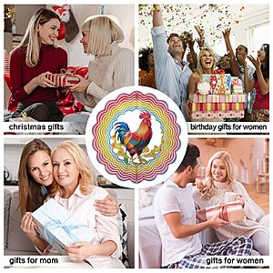 Eandisom Wind Spinners Outdoor Chicken Rooster Decor Hanging Wind Spinner 12 inch 3D Wind Sculptures $7.99