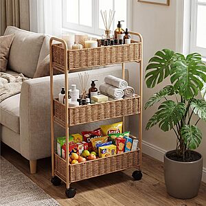 Utility Slim Storage Cart,3-Tier Rolling Kitchen Office Laundry Room Cart $58.88