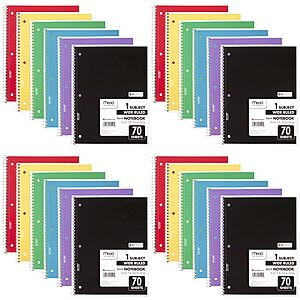24-Pack Mead 1-Subject 70-Sheet Spiral Wide Ruled Notebooks ($0.91 Each) (Assorted Colors) $21.74 + Free Shipping w/ Prime or on $35+