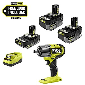 Ryobi ONE+ 18V HIGH PERFORMANCE Kit w/ (2) 4.0 Ah Batteries, 2.0 Ah Battery, Charger, & FREE ONE+ Brushless 1/2" Impact Wrench $179