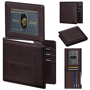 Furid Men's Leather RFID Bifold Wallet w/ 10 Card Slots & 2 ID Windows (3 Colors) $4.99 + Free Shipping w/ Prime or on $35+