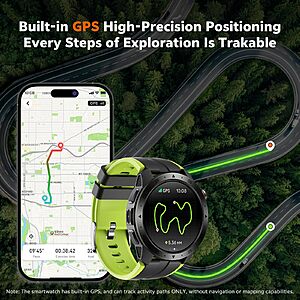 $7.24 RUNMEFIT GTX2 Black & Green Smart Watch w/ GPS, Answer/Make Calls, AMOLED, Compass, Altitude, Barometer, 3ATM Waterproof Fitness Watch with Health Monitor for Android & IOS