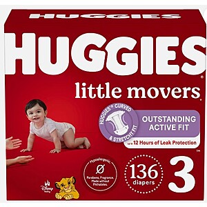Huggies Little Movers Baby Disposable Diapers, Size 3, 136ct - $31.99 + free shipping + AND MORE