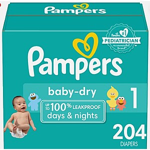 Pampers Baby Dry Diapers,  Size 1, 204ct - $16.80 + free shipping + AND MORE