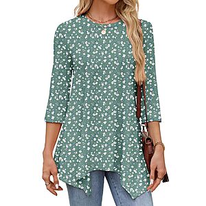 JUSTFASHIONNOW Womens Blouses Dressy Casual 3/4 Sleeve Tops for Women Trendy Spring Floral Printed Shirts for Women Fashion Clothes Outfits（Floral Blue，Medium $6.86