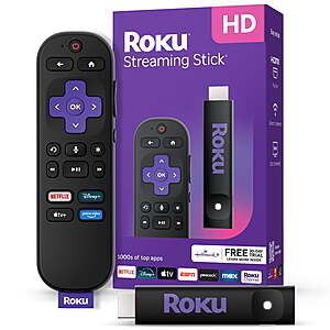 Roku Streaming Stick HD - HD Roku Streaming Device for TV with Voice Remote $17