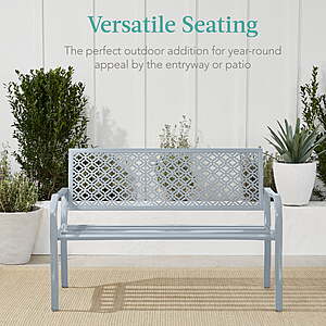 $79.99 FS WALMART by BestChoice: Best Choice Products Indoor Outdoor Steel Garden Bench w/ Geometric Backrest, Foot Levelers - Light Gray
