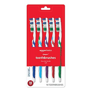 [Select Accounts] 10-Count Amazon Basics Clean Plus Toothbrushes (Soft) $3.63 w/ S&S + Free Shipping w/ Prime or on $35+
