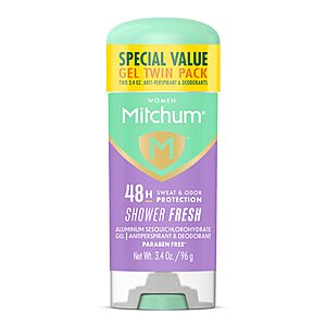 [Select Accounts] 2-Pack 3.4-Oz Mitchum Women's Antiperspirant Deodorant (Shower Fresh) $3.46 w/ S&S + Free Shipping w/ Prime or on $35+