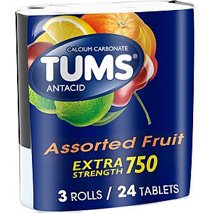 3-Pack 8-Count TUMS Extra Strength Assorted Fruit Antacid Chewable Tablets $1.48 w/ S&S + Free Shipping w/ Prime or on $35+