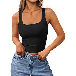 Trendy Queen Women's Square Neck Ribbed Cropped Tank Top (Black) $5.00 + Free Shipping w/ Prime or on $35+
