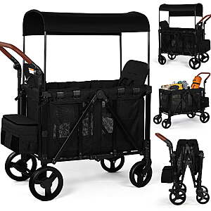Vomeast Wagon Stroller for 2 Kids, 3-in-1 Outdoor Baby Stroller Wagon with Canopy, 5-Point Harness, Adjustable Handlebars, Removable Seat for Toddlers, Black $187.7