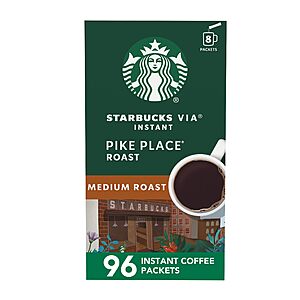 [S&S, AC] $49.39: Starbucks VIA Instant Coffee, Pike Place Roast (96 Count) $49.38