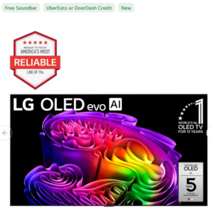 LG Partner Store: 77 Inch Class LG OLED evo AI G6 4K Smart TV 2026 + S90TR Dolby Atmos Soundbar + $200 Uber Eats or DoorDash credit $3239.99