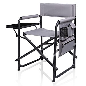 $84.99: Picnic Time Sports Chair with Side Table and Armrest Caddy, Lightweight Aluminum Folding Outdoor Camping Chair (Gray)