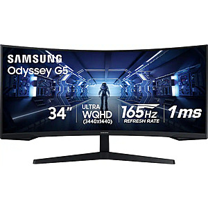 Samsung - 34” Odyssey G5 1000R Curved 1ms 165Hz QHD FreeSync Prem Gaming Monitor - Black $269.99 Bestbuy.com