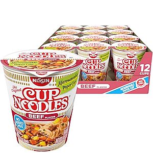 [SnS] $4.22* | 12-Pk 2.25-Oz Nissin Cup Noodles Ramen Noodle Soup (Beef) at Amazon