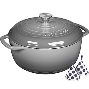 $32.99: Enameled Cast Iron Dutch Oven - Umite Chef 6QT Pot with Lid & Cotton Potholders(Grey) at Amazon