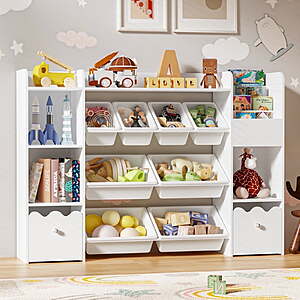 Hommpa Kids Toy Storage Organizer with 8 Toy Storage Bins, Kids Bookcase with 4-Tier Bookshelf, Toy Organizer with 2 Removable Drawers and 3 Cube Storage, White $99.98