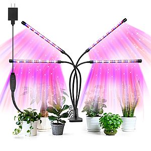 AURAZIGLI Led Grow Lights, 4 Heads Red Blue Plant Light with Clamp for Indoor Plants & Seed Starting, 10-Level Dimmable, Auto On Off, Timing 3 9 12Hrs $9.99