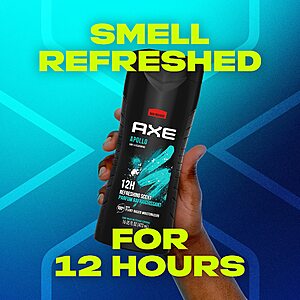 {S&S, Q} $9.25 4 Count AXE Sage & Cedarwood Body Wash Apollo 4 Count Men's Body Wash with Odor-Busting Prebiotics 16 oz AMZ