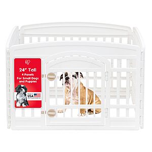 IRIS USA 24" Dog Playpen with Door, 4-Panel Pet Enclosure for Small Dogs, White $34.99