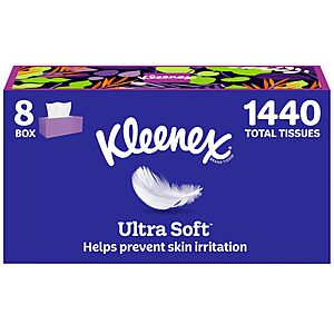 S&S | 8-Pack, 180-count Kleenex Ultra Soft Facial, 3-Ply $11.54