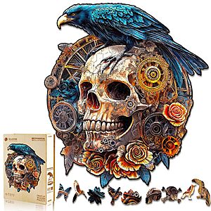 175-Piece 11.4" x 10.1" Kayee 3D Effect Wooden Jigsaw Puzzle (Raven & Mechanical Skull) $4.99 + Free Shipping w/ Prime or on $35+