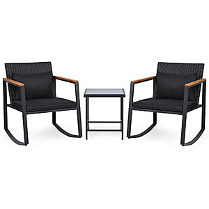 Costway 3-Piece Outdoor Rocking Bistro Set with Soft Cushions & Tempered Glass Table $87.99