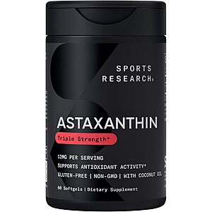 Select Accounts: 60-Count Sports Research 12mg Triple Strength Astaxanthin Softgels $14.55 w/ S&S + Free Shipping w/ Prime or on $35+