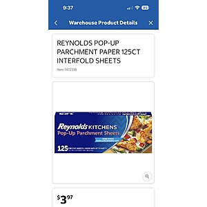 Costco Warehouse: Reynolds Parchment Paper 125 interfold sheets $3.97 YMMV