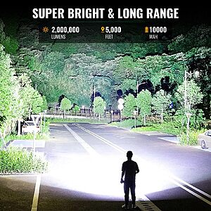 BEFAMALI Rechargeable Spotlight, 2000000 Lumens Super Bright Led Spotlights Flashlight with Cob Light & Foldable Tripod $23.99