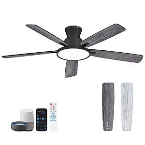 Atolit 52" Ceiling Fans w/ Lights, Remote/App Control, Compatible with Alexa/Google Assistant, Reversible, Dimmable, Adjustable Color Temperature, 6 Speeds $59.39
